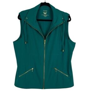 Zenergy by Chico's Athleisure Sleeveless Zip-Up Vest Gold Accents XL Green